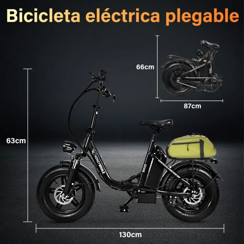 Bicicleta Eléctrica Honey Whale BK05 Plegable 500W 48V 10.4Ah | 38 km/h - Image 2