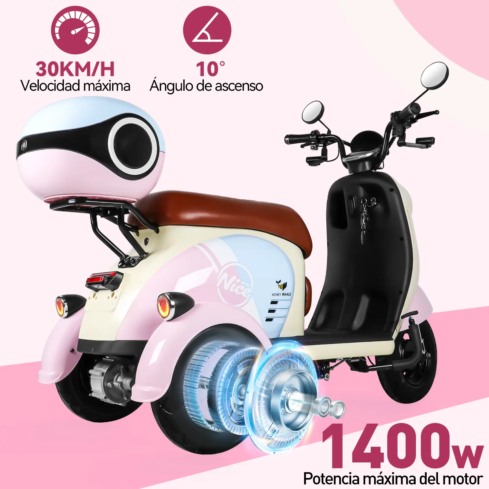 Motobici Eléctrica Honey Whale V1 de 3 Ruedas - Imagen 2
