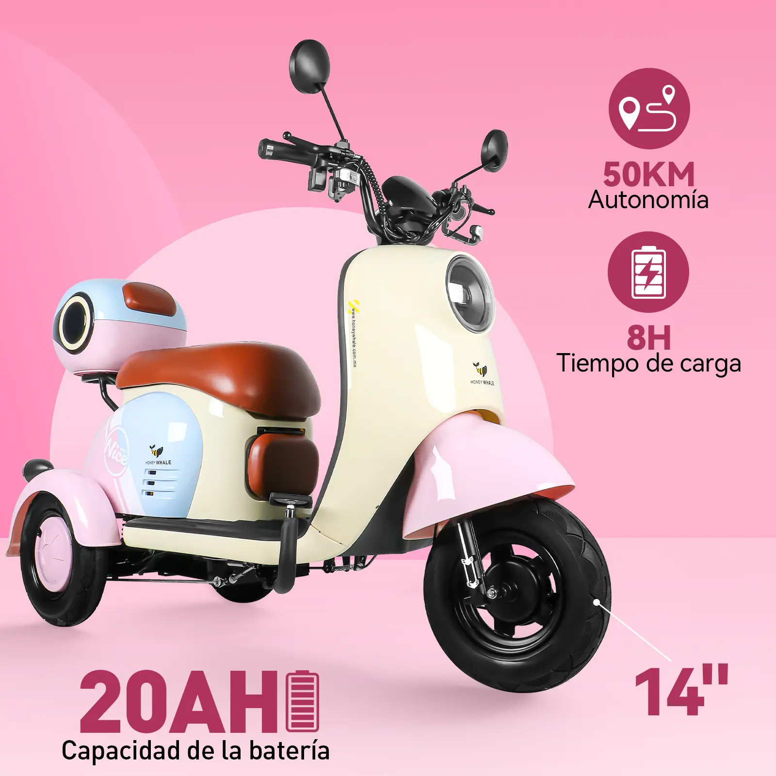 Motobici Eléctrica Honey Whale V1 de 3 Ruedas - Imagen 5